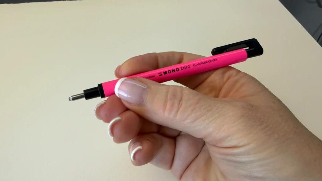 The Tombow Mono is the eraser I use for fine detail in my coloured pencil drawings